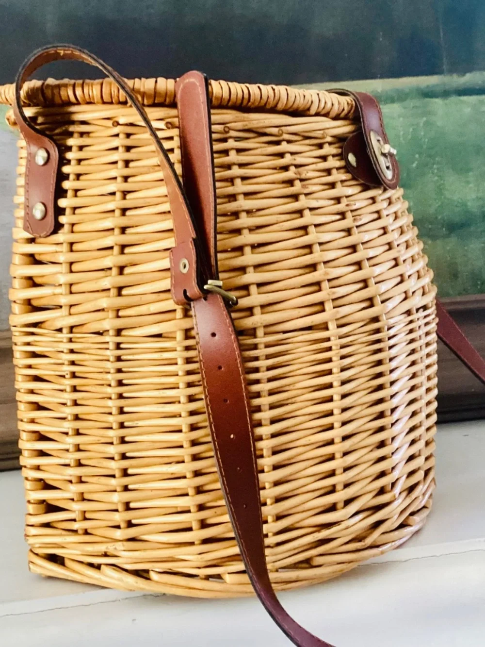 Wicker Mushroom Foraging Basket Crossbody Bag W/lid Shoulder Strap Storage Decor
